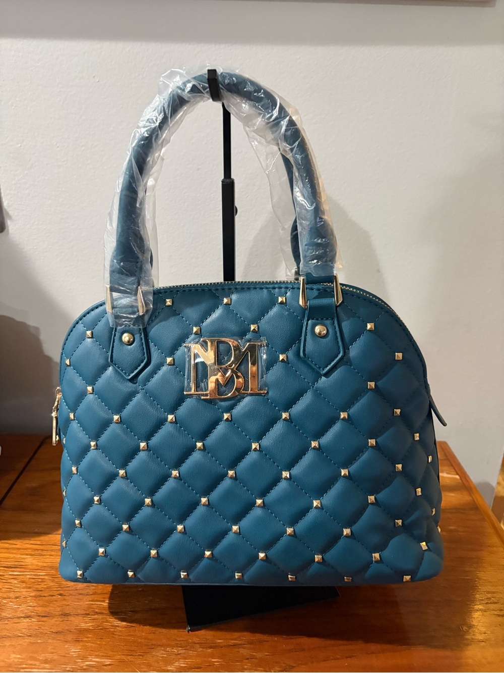 Badgley Mischka- Quilted Teal Tote Bag with Gold Studs •NEW•